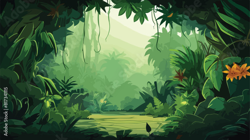 Tropical green background and frame with jungle vin