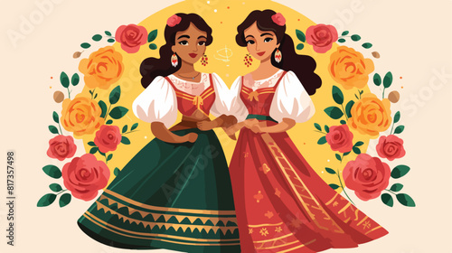 two Mexican woman in traditional national dress dec