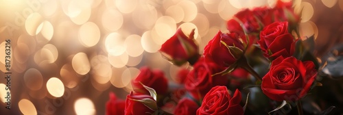 A beautiful and romantic bouquet of red roses with a soft bokeh effect, symbolizing love and affection