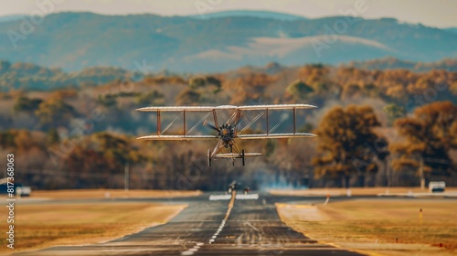 color photo of the 1903 wright flyer taking off on a runway 