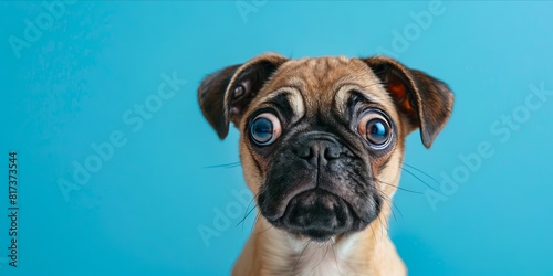 A pug dog looking at the camera with big eyes.