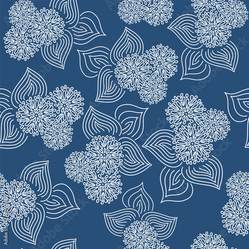 Vector. Hand drawn floral seamless pattern with flowers and leaves. Botanical print can be used for surface textures, wallpaper, pattern fills, web page background, wrapping for gifting, textile.