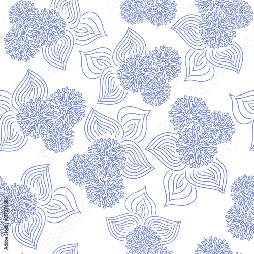 Vector. Hand drawn floral seamless pattern with flowers and leaves. Botanical print can be used for surface textures, wallpaper, pattern fills, web page background, wrapping for gifting, textile.