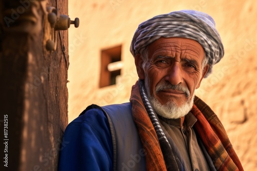 portrait of an old arab man living in a kasbah in morocco