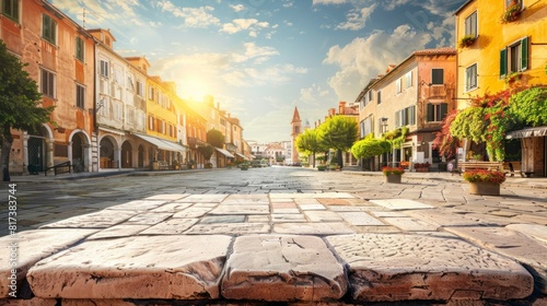 Beautiful sunrise of a colonial-style town in Europe in high resolution and high quality. travel concept