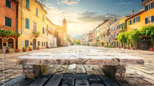 Beautiful sunrise of a colonial-style town in Europe in high resolution and high quality. travel concept, sunrise, colony, houses