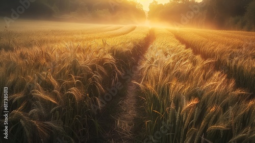 Golden wheat field at sunset for rustic and nature themed designs