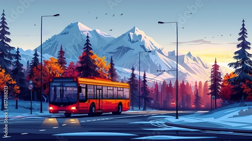 Travel Concept, Bus Travel, Buses are a budget-friendly option for both short and long-distance travel. surrealistic Illustration image,