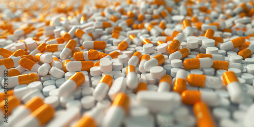  A colorful medley of orange and white pills, abandoned in careless abandon, their once potent opioid grip now lost in the void of neglect.