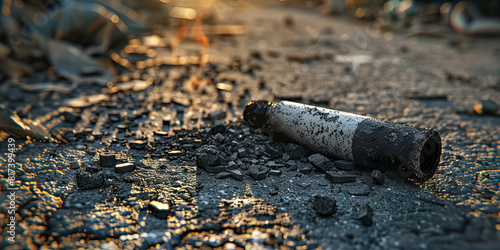  A discarded meth pipe, its blackened shards littering the grimy pavement, a tragic witness of addiction's merciless grip on human lives.
