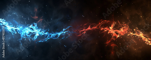 Illustration of Blue Fire vs. Red Fire Isolated on Black Background 