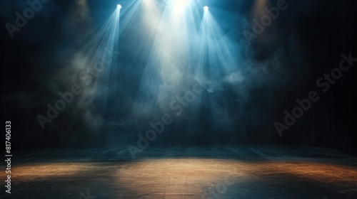 There is a spotlight shining down onto an empty stage with a dark background.