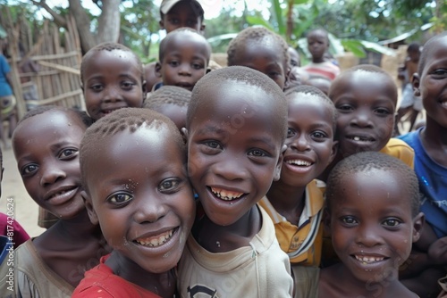 Unidentified Togolese children smile at the Lome fetish market. Togo people suffer of poverty due to the bad economy