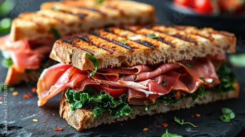 Homemade Italian Sub Sandwich with prosciutto or jamon, Tomato, and Lettuce