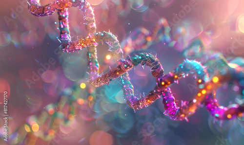 3d render of DNA molecule. Science and medical background.3D rendering Bright color realistic , DNA strand and Cancer Cell Oncology Research.