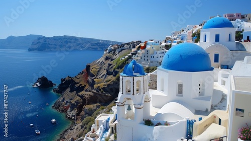 Greece coastal adventure. captivating sea vistas with classic white and blue buildings