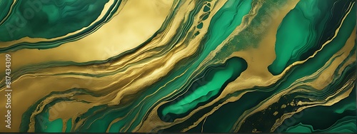 Background green gold abstract texture marble pattern liquid ink paint. Dark background green gold luxury stone wallpaper golden watercolor foil agate black art design emerald color fluid water moder 