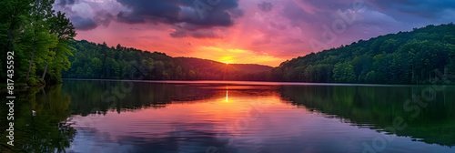 Enchanting Sunset Over Serene WV Landscape: Vivid Play of Colors