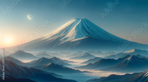静寂の朝焼けの富士山｜Generative AI