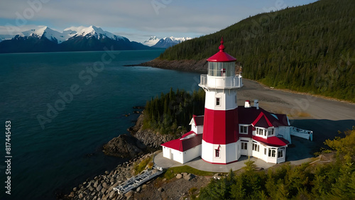 A beautiful close-up view of a lighthouse in Alaska