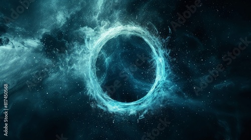 Abstract space wallpaper with form of letter O and sparks of light with copy space. Grunge abstract background.