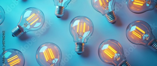 Energy Efficiency Concept: Close-Up of LED and Edison Lamps on Isolated Blue Background