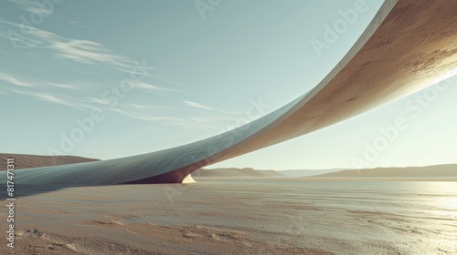 A long, curved bridge spans a desert landscape