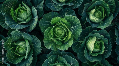 Aerial view of a cabbage farm with neatly arranged rows forming a captivating pattern across the landscape Generative AI