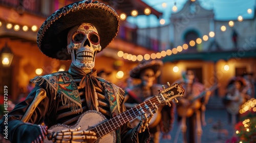 Experience the lively atmosphere of Fiesta San Antonio with a mariachi skeleton band, fusing Mexican folk art with magical realism using Occlusion Mapping technology