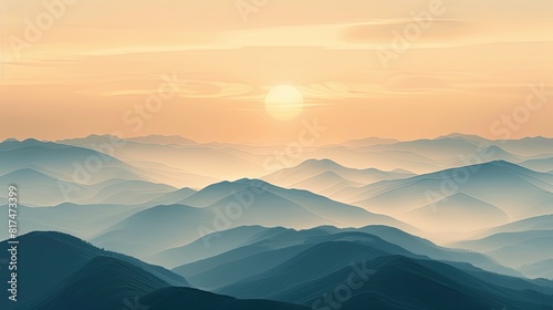 The sunrise over the mountains is a beautiful sight to behold, with its textured color gradient and softness creating a serene atmosphere. The beige background and blurred motion add to the overall se