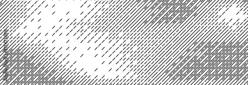 Dashed line diagonal texture. Slanted dash lines pattern background. Straight tilted interrupted stripes wallpaper. Abstract dither rasterized grunge overlay. Wide rippled vector texture
