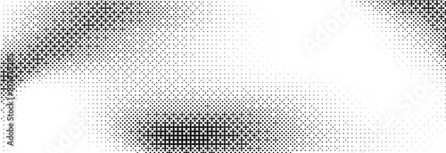 Pixelated bitmap gradient texture. Black and white dither pattern wallpaper. Abstract glitchy pattern. 8 bit video game background. Wide raster backdrop. Retro pixel art Illustration. Vector