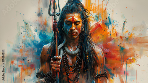 portrait of a person, Colorful Indian Hindu God Shiva 