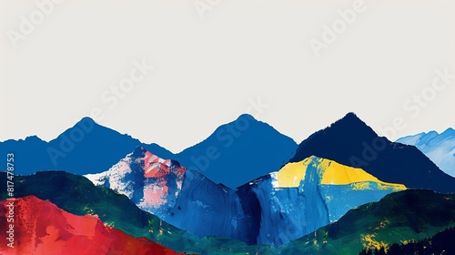Abstract colorful mountains with blue peaks and multicolored slopes in modern art
