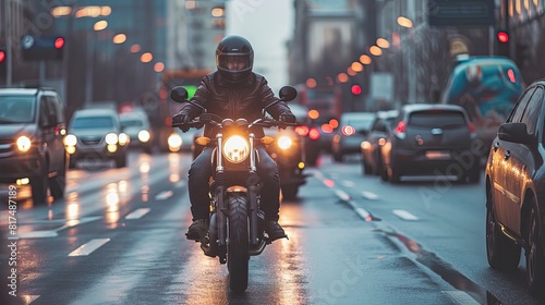 Embarking on daring urban adventures, the motorcyclist conquers the streets with skill and precision.