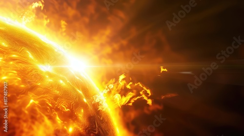 A powerful flare on the sun surface. Plasma release. Electromagnetic chaos unleashed by the sun.