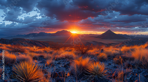 sunset in the mountains, Sunrise over Sonoran Desert near Scotts