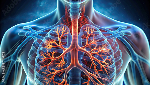 Macro shot of human bronchi showing bronchial tubes and bronchioles, focusing on respiratory organs