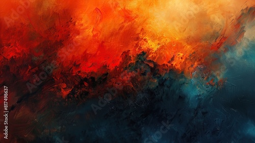 Fiery oranges and reds clashing with cool blues, depicting the emotional intensity and conflicts in rock lyric 