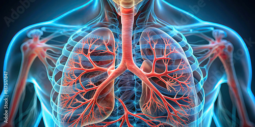 Extreme close-up of human lungs showing alveoli and bronchioles, depicting respiratory system functionality and pulmonary structures.