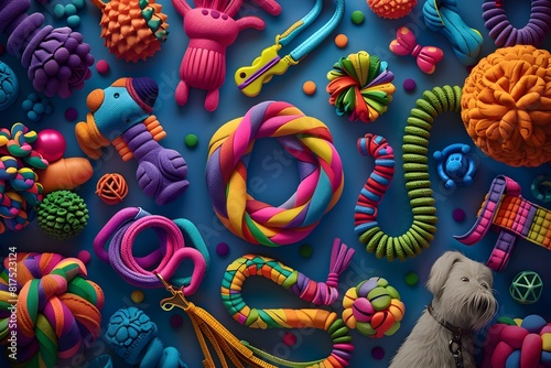 Vibrant and Stylish Pet Accessories Showcased in 3D Digital Composition