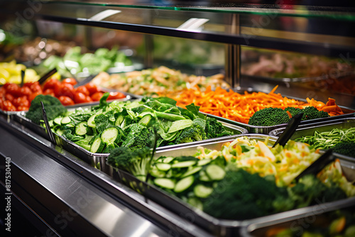 Fresh vegetables in a salad bar at a restaurant. Selective focus