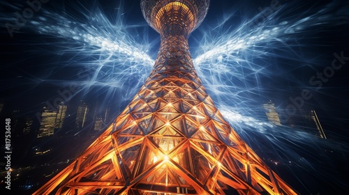 illustration of light painting bottom up angle view canton tower of, Generative ai