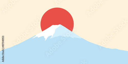 Mt Fuji landscape vector illustration. Simple flat style graphic background.
