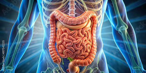 Detailed view of a human small intestine, showing the villi and intestinal crypts