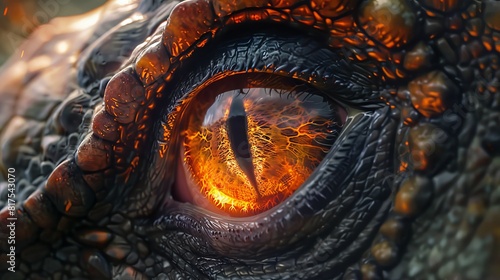 Close-up photo of a lifelike dinosaur eye