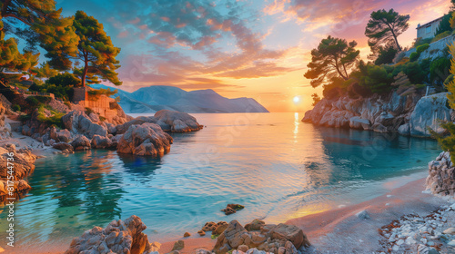Romantic morning seascape of Adriatic sea. 