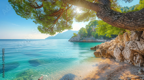 Romantic morning seascape of Adriatic sea. 