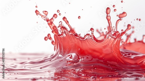 A dynamic splash of rosehip oil with a light red hue and droplets