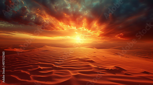 Desert landscape with dunes, sand and dark sky